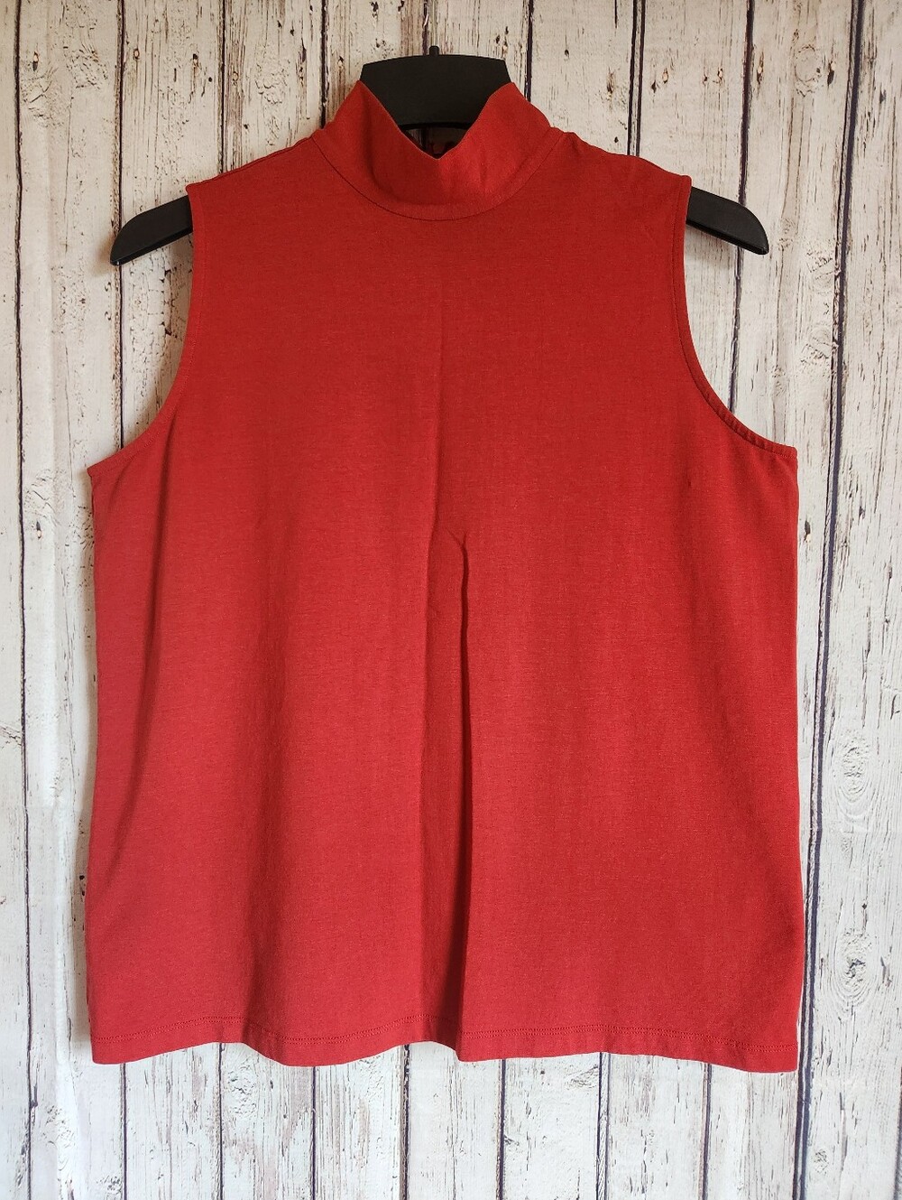 Chico's Red Mock Neck Sleeveless Ultimate Tee Top Size 2 Large Pima Cotton Blend
